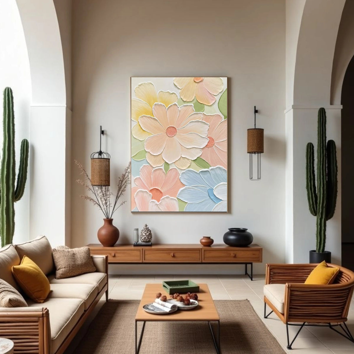 Colorful Abstract Flower And Tree Textured Wall Art #FT016