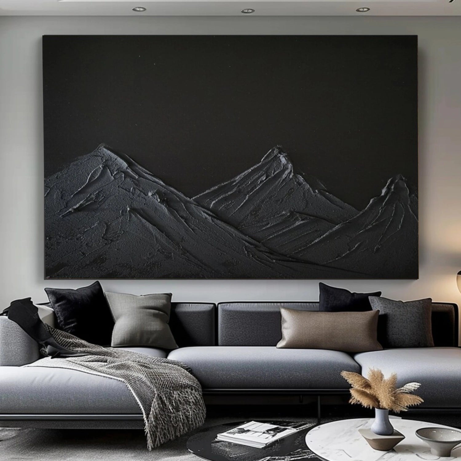Black Minimalist Mountain Textured Wall Art #MM037