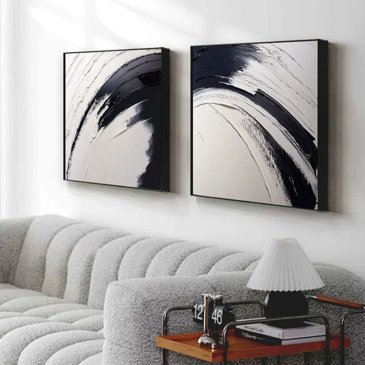 Black and White Minimalist Textured Wall Art Set of 2 #MW011
