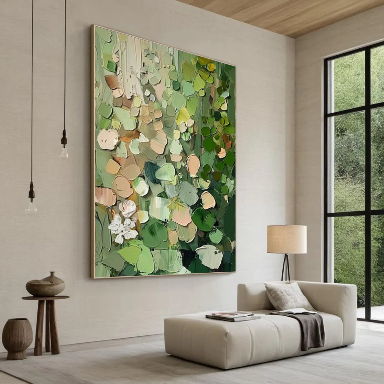 Green Abstract Flower And Tree Textured Wall Art #FT005