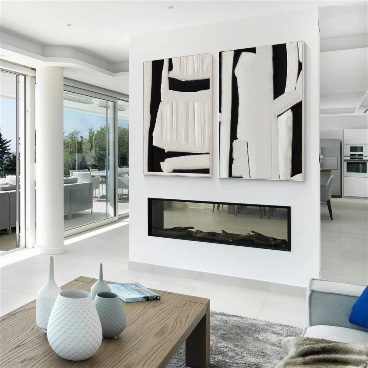 Black and White Minimalist Textured Wall Art Set of 2 #MW013