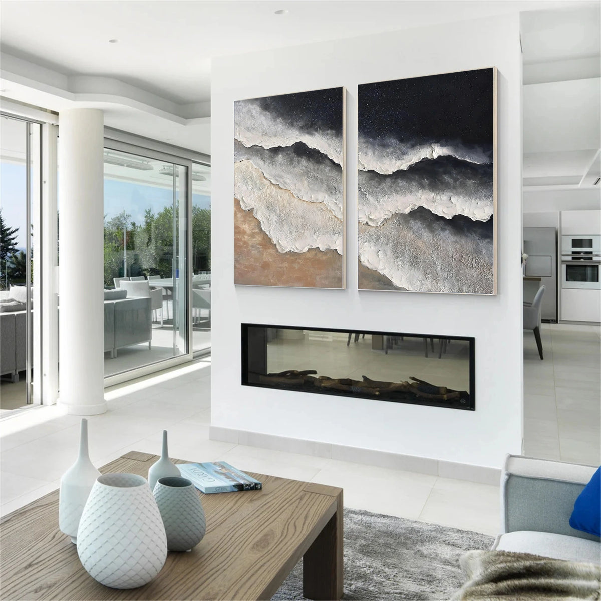 Abstract Ocean And Sky Textured Wall Art Set of 2 #OS130