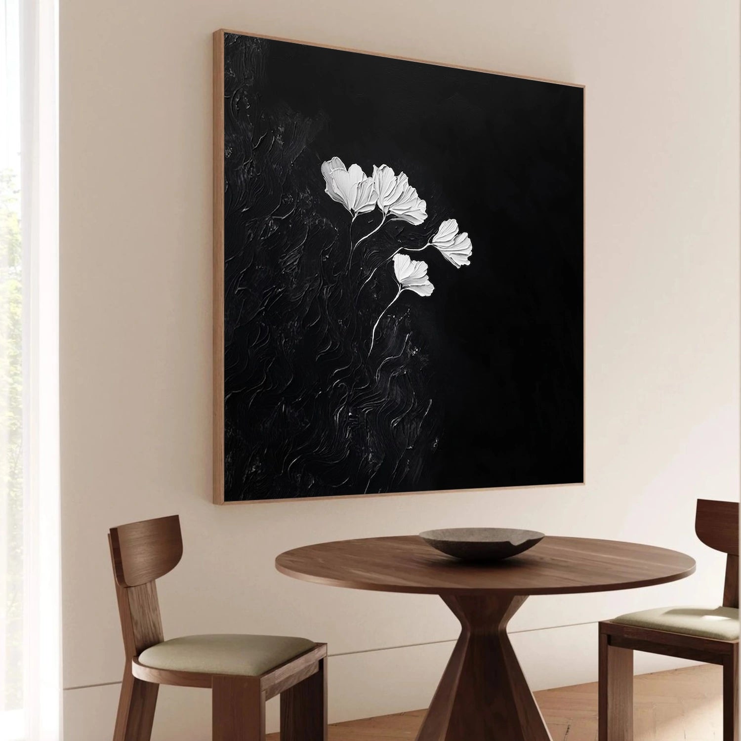 Black and White Minimalist Flower And Tree Textured Wall Art #FT040