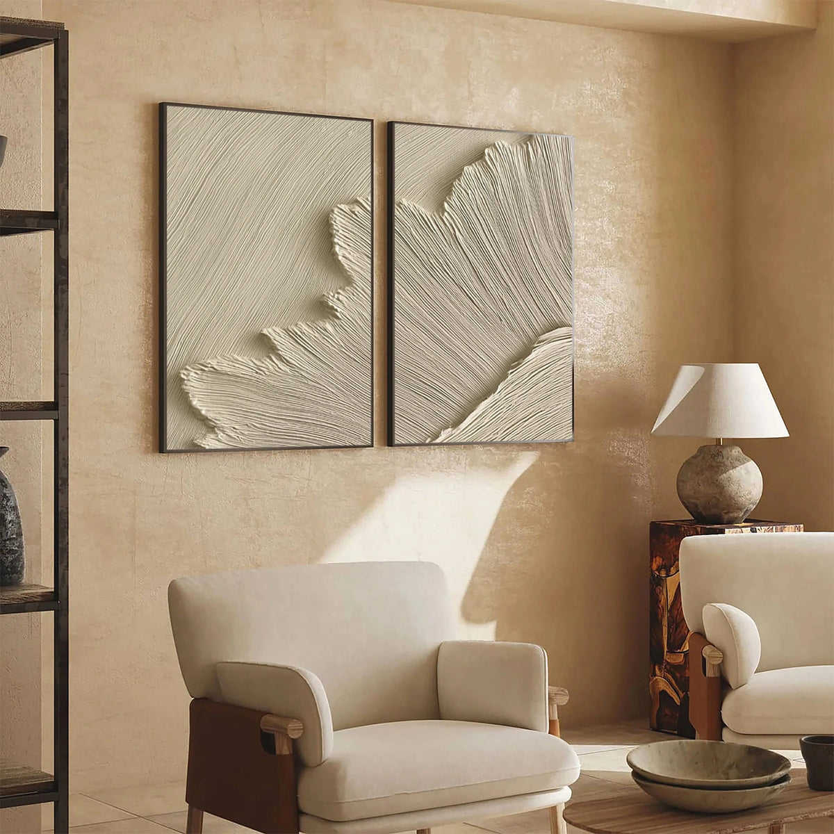 Beige Minimalist Textured Wall Art Set of 2 #MW027