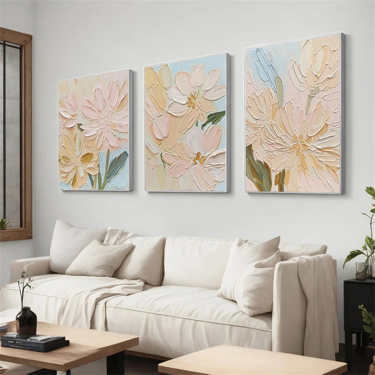 Abstract Flower And Tree Textured Wall Art Set of 3 #FT032