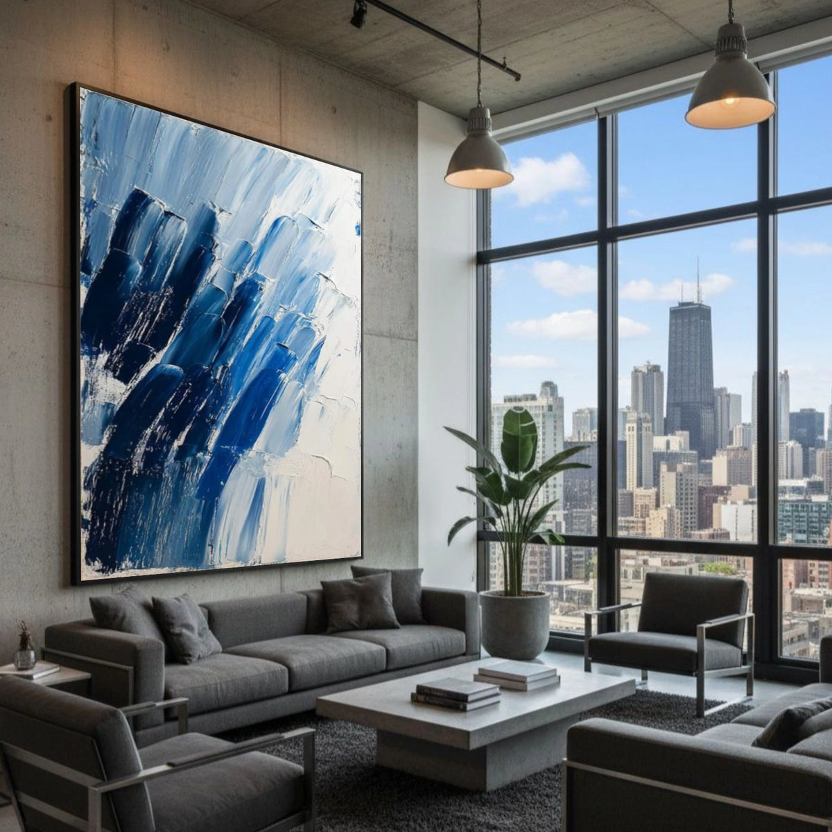 Blue Abstract Textured Wall Art #AW037