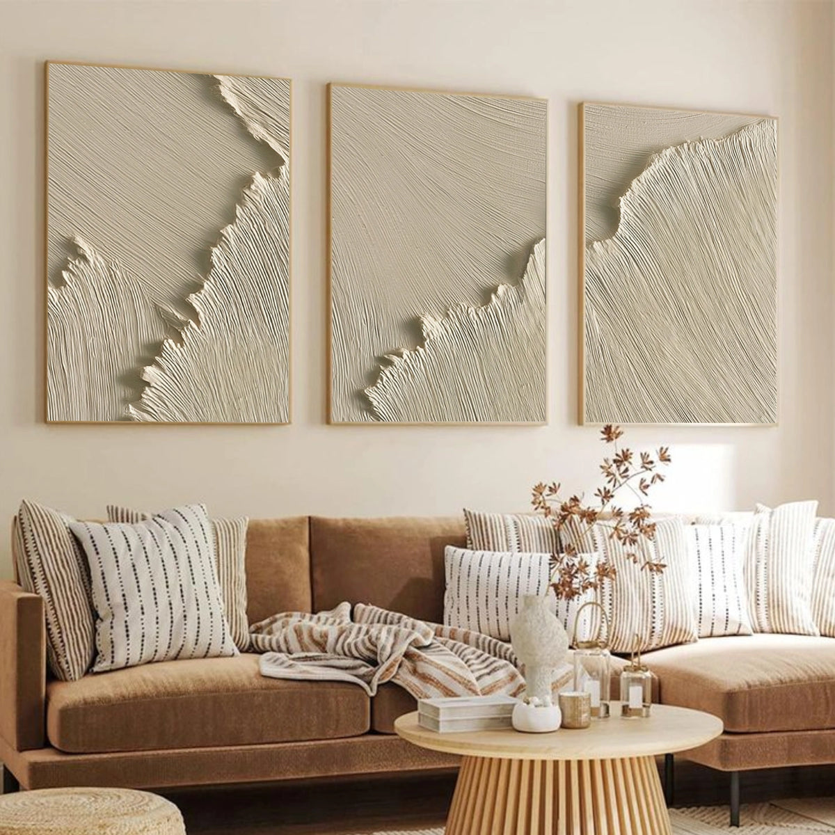 Beige Minimalist Textured Wall Art Set of 3 #MW030