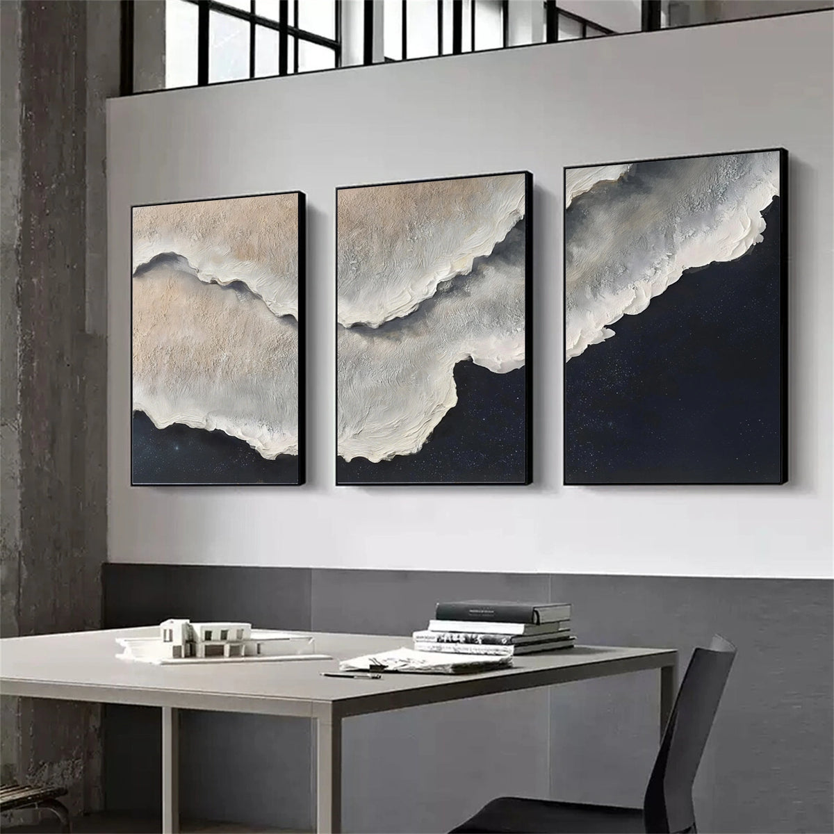 Abstract Ocean And Sky Textured Wall Art Set of 3 #OS140