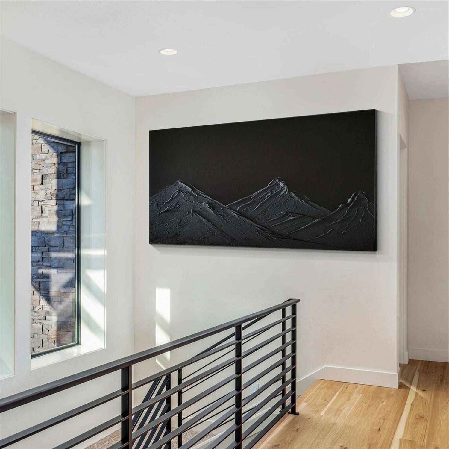 Black Minimalist Mountain Textured Wall Art #MM037