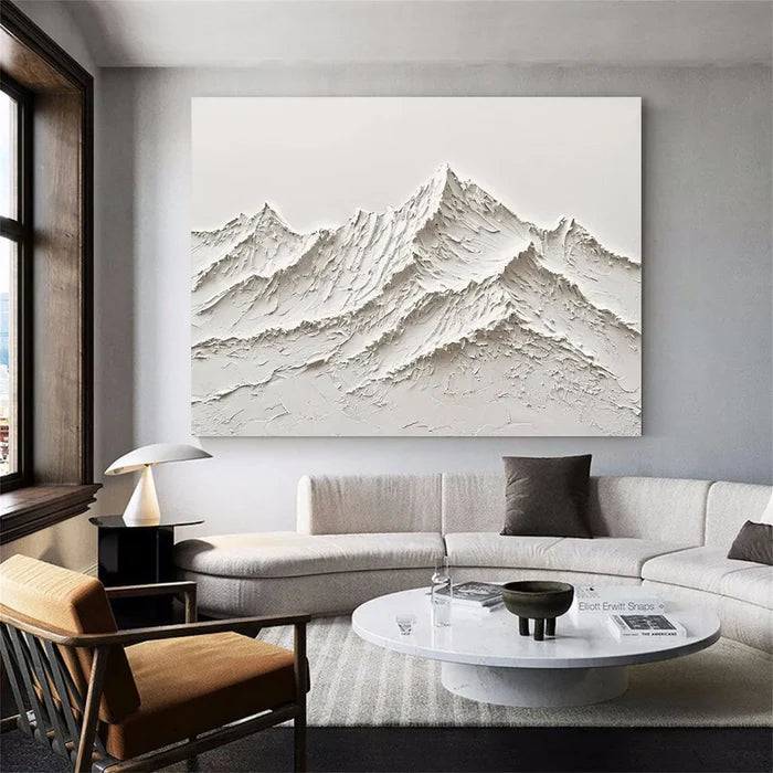White Minimalist Mountain Textured Wall Art #MM001