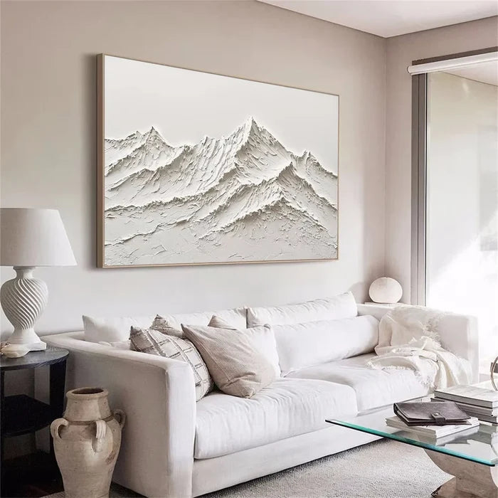 White Minimalist Mountain Textured Wall Art #MM001